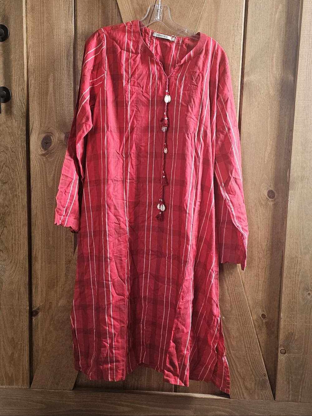 Eden Robe From Pakistan Red Striped Long Kurta Tunic Cotton